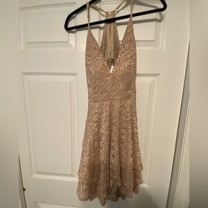 Honey and Rosie Blush Lace Rose Gold Prom Dress